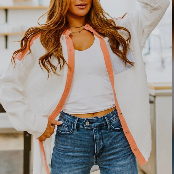 NEW Prep Obsessed EASY TO LOVE COLORBLOCK BUTTON UP - Picture 2 of 11